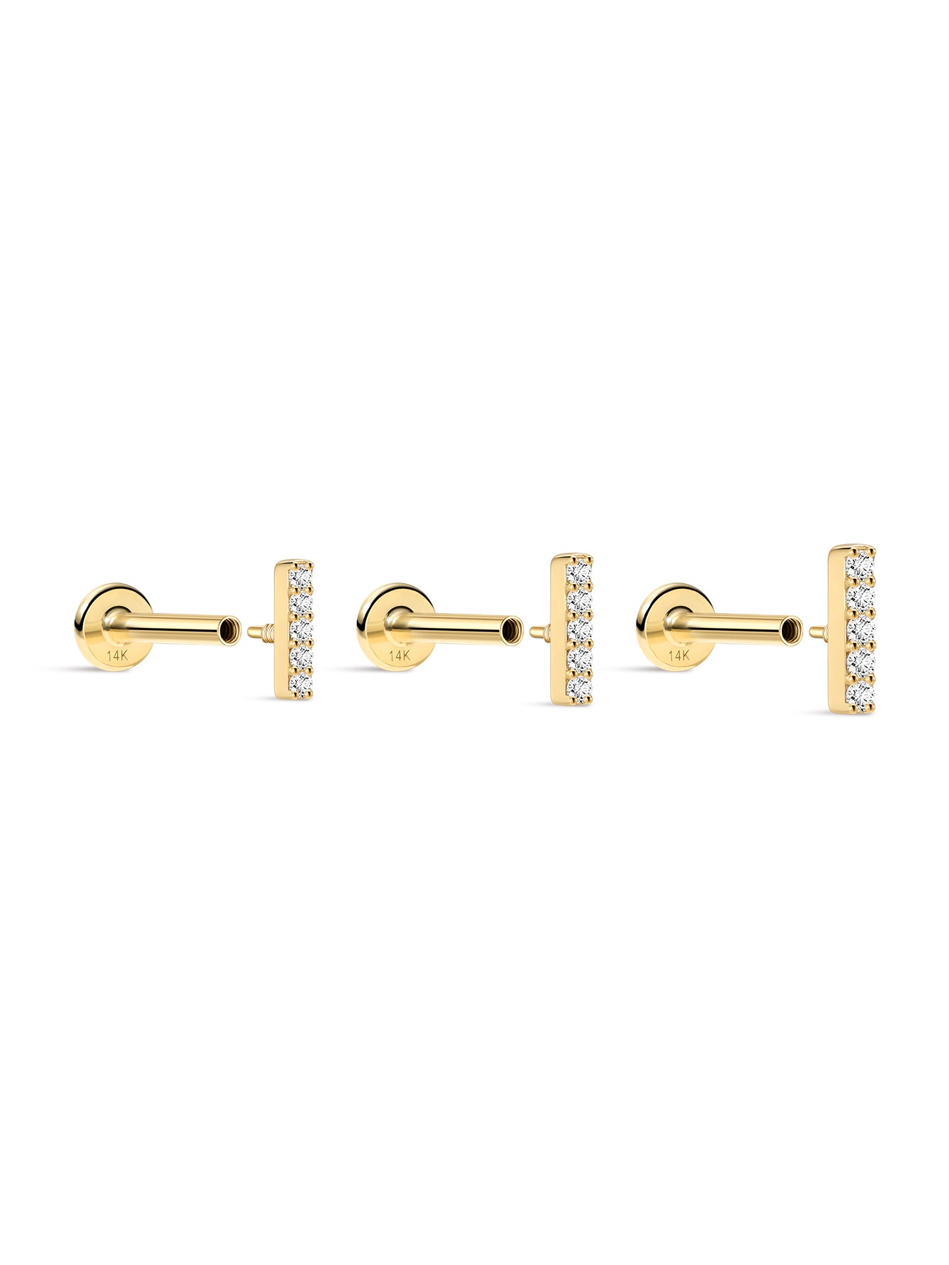 14K Solid Gold Bar Ear Piercing Stud