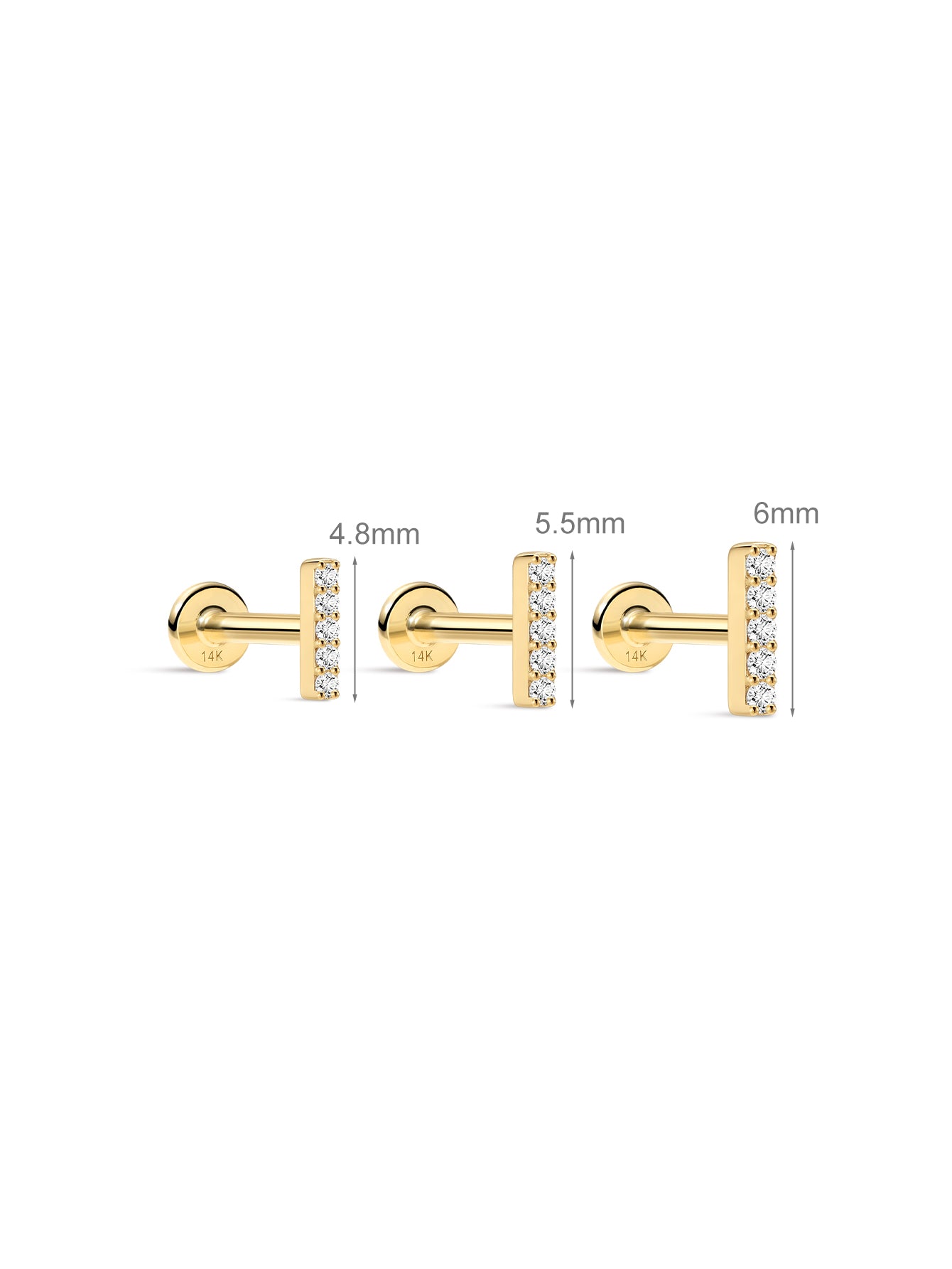 14K Solid Gold Bar Ear Piercing Stud