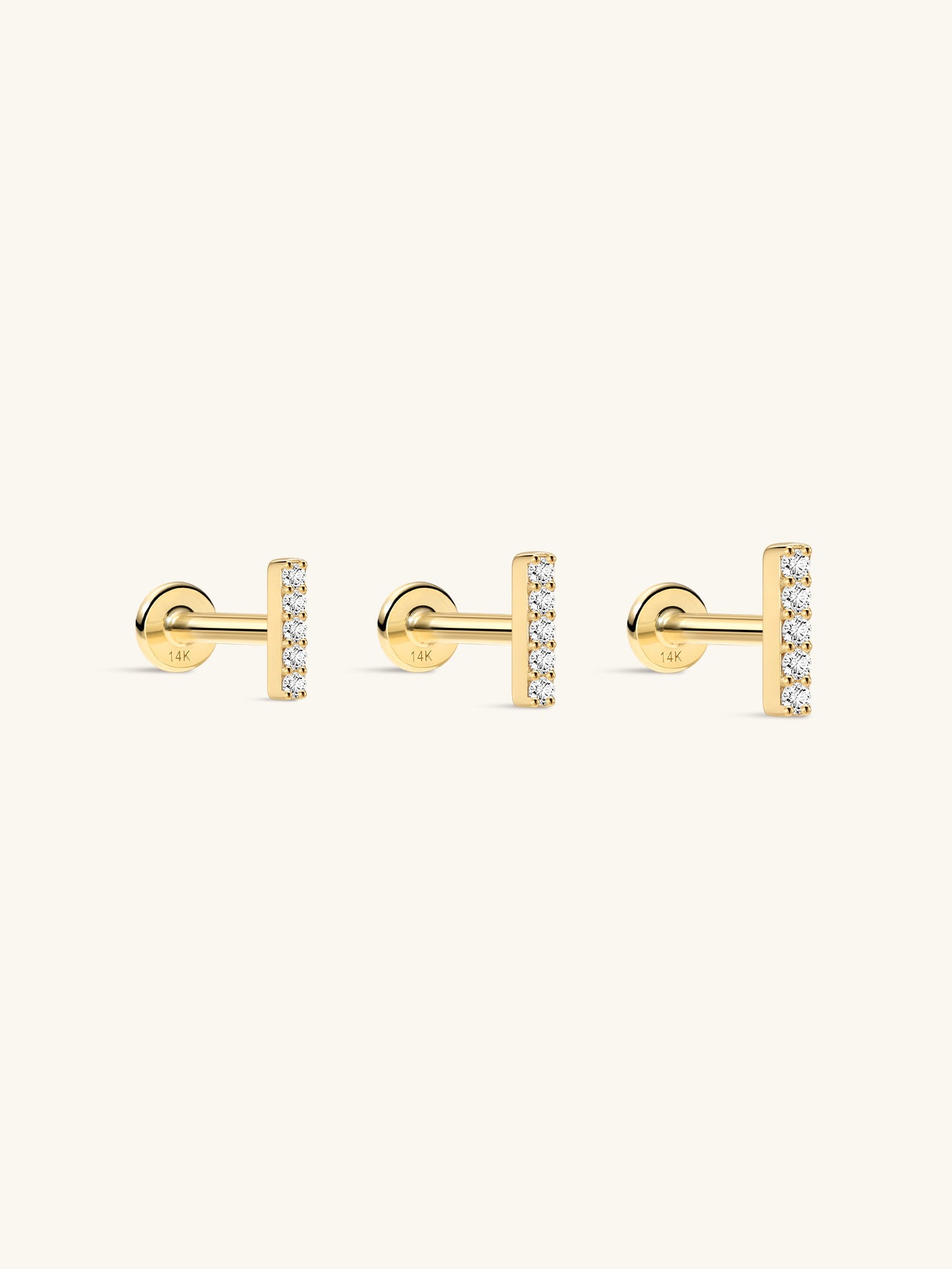14K Solid Gold Bar Ear Piercing Stud