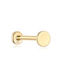 14K solid gold 3.5mm flat disc internally threaded labret stud with flat back closure, product detail view.
