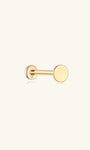 14K Solid Gold 3.5MM Flat Disc Threaded Ear Piercing Stud with internally threaded flatback post.