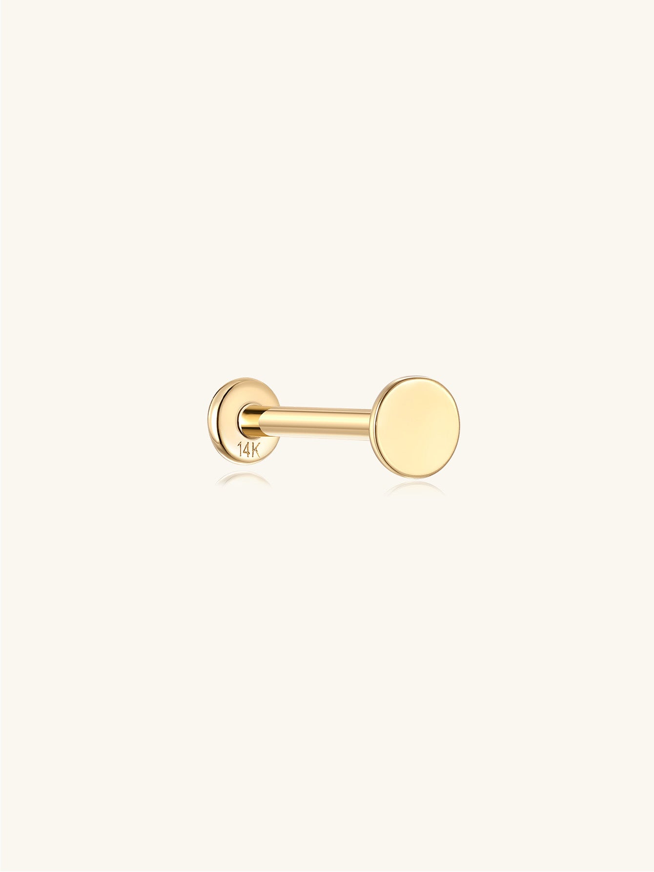 14K Solid Gold 3.5MM Flat Disc Threaded Ear Piercing Stud with internally threaded flatback post.