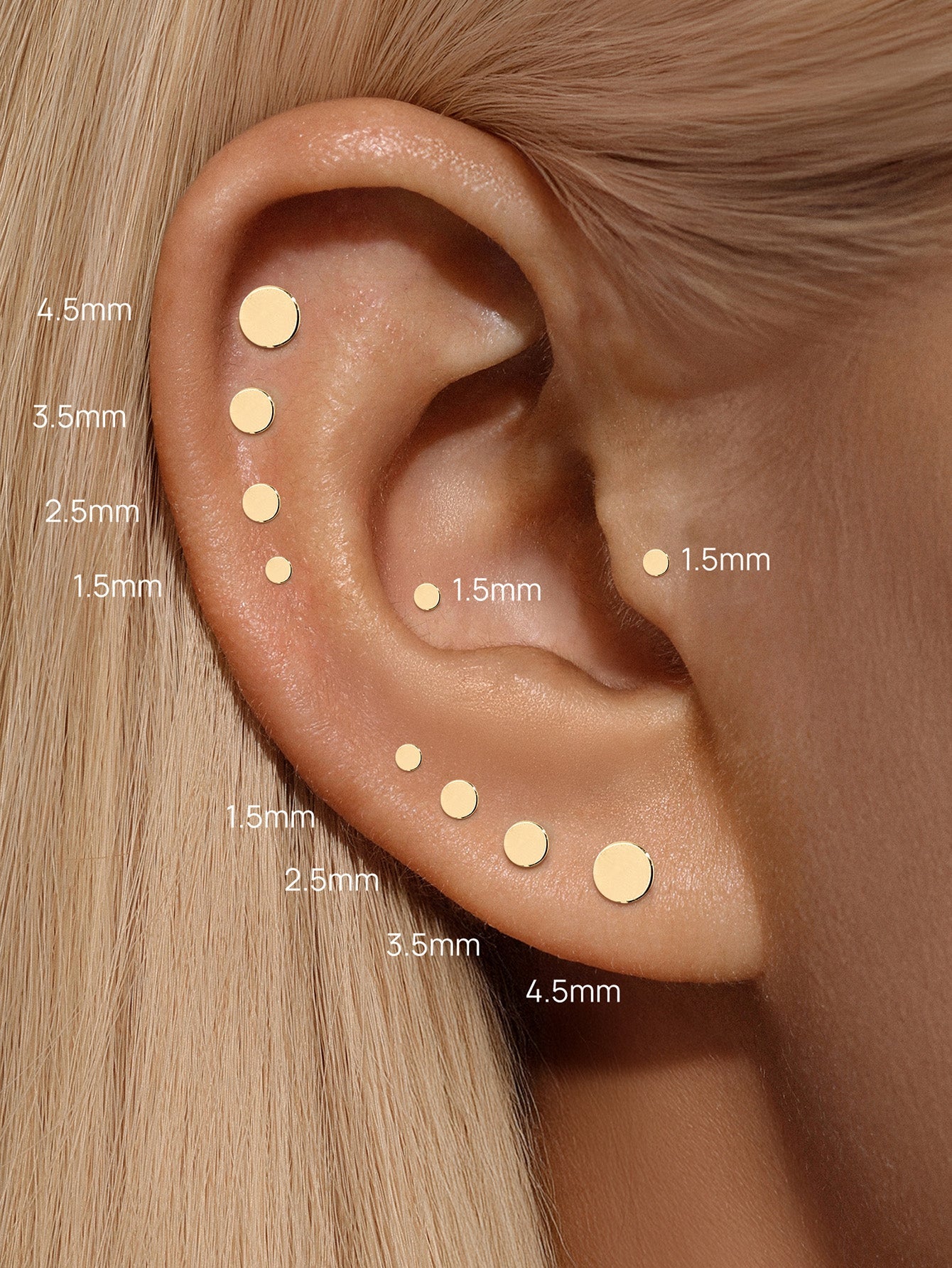 Kosiner 14K Solid Gold Flat Disc Threaded Ear Piercing Stud