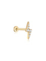 14K gold lightning bolt piercing stud with cubic zirconia, flat back labret post.