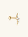 14K solid gold lightning bolt stud earring with cubic zirconia, flat back labret piercing.