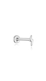 Brinco de piercing de orelha em forma de relâmpago em ouro maciço 14K brilhante com diamante de laboratório, haste traseira plana e labret com rosca interna.