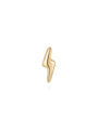 14K solid gold lightning bolt ear piercing stud, glossy finish, flat back closure, product showcase.