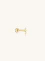 14K solid gold glossy lightning bolt ear piercing stud with flat back closure.