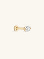 14K solid gold ear piercing stud with 3.6mm brilliant-cut cubic zirconia and flatback post.