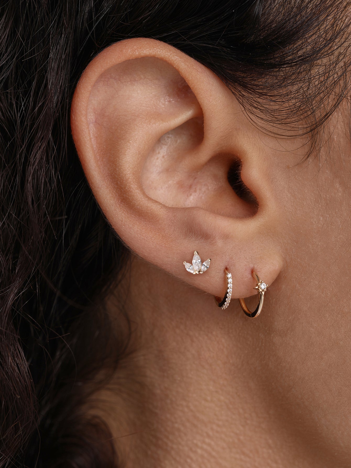 14K Solid Gold Octagonal zircon  Huggies Earring