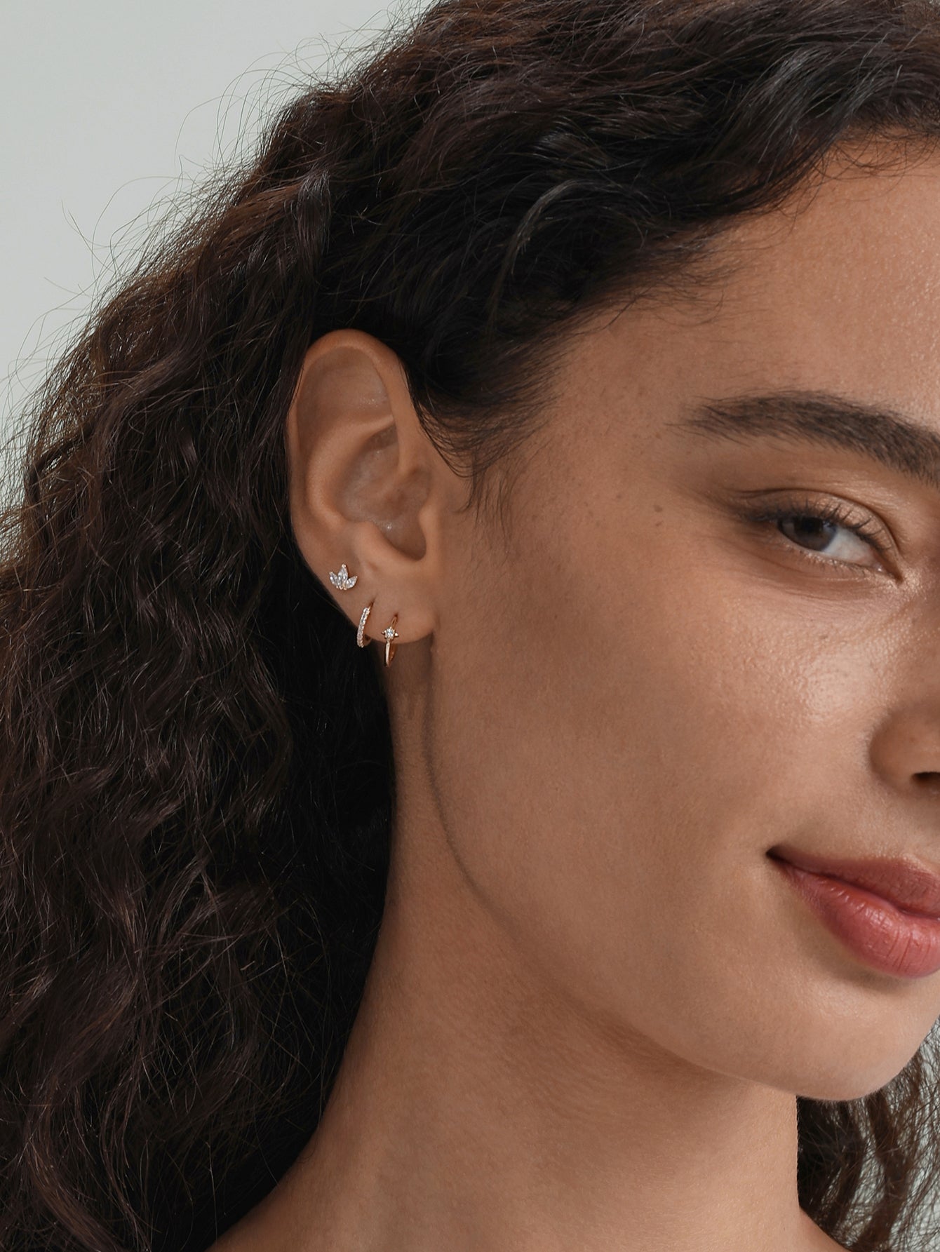 14K Solid Gold Octagonal zircon  Huggies Earring