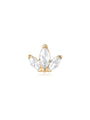 14K solid gold trio marquise ear piercing stud with clear cubic zirconia on product appearance page.