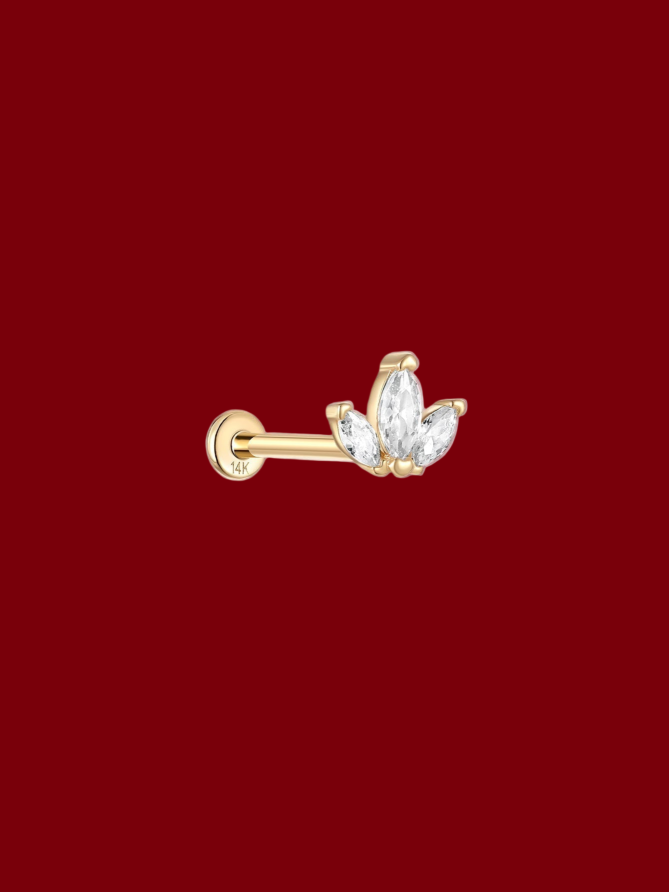 Piercing de orelha Trio Marquise em ouro maciço 14K