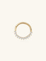 14K solid gold 18g hoop earring with prong-set cubic zirconia crystals and clicker closure.