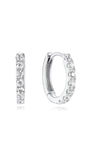 Pair of 14K solid gold hoop earrings with channel-set AAAAA cubic zirconia, 8.1mm inner diameter. Hypoallergenic.
