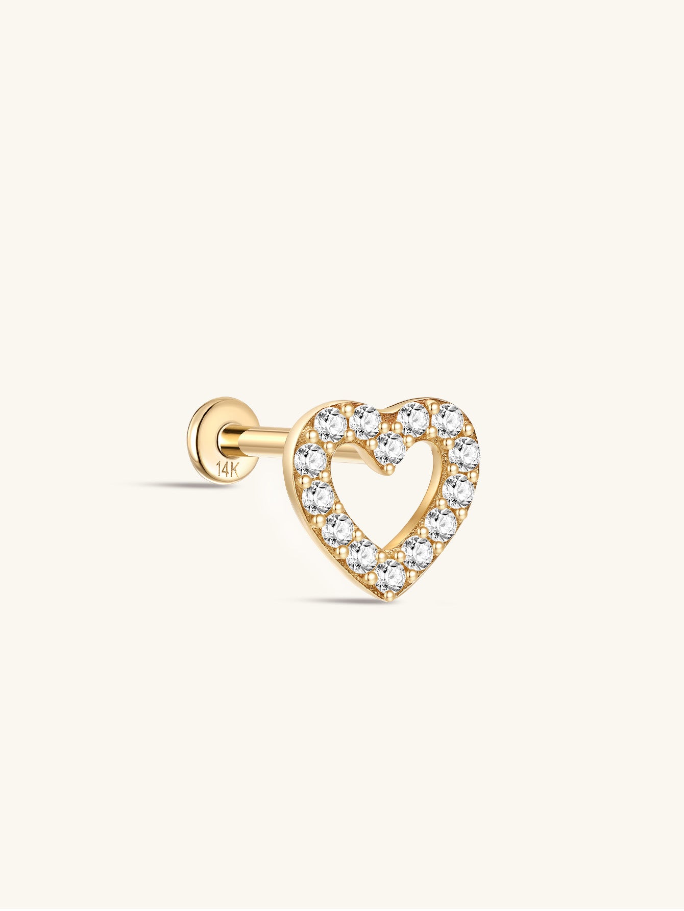 kosiner jewelry 14K Solid Gold Love Zircon Ear Piercing Stud