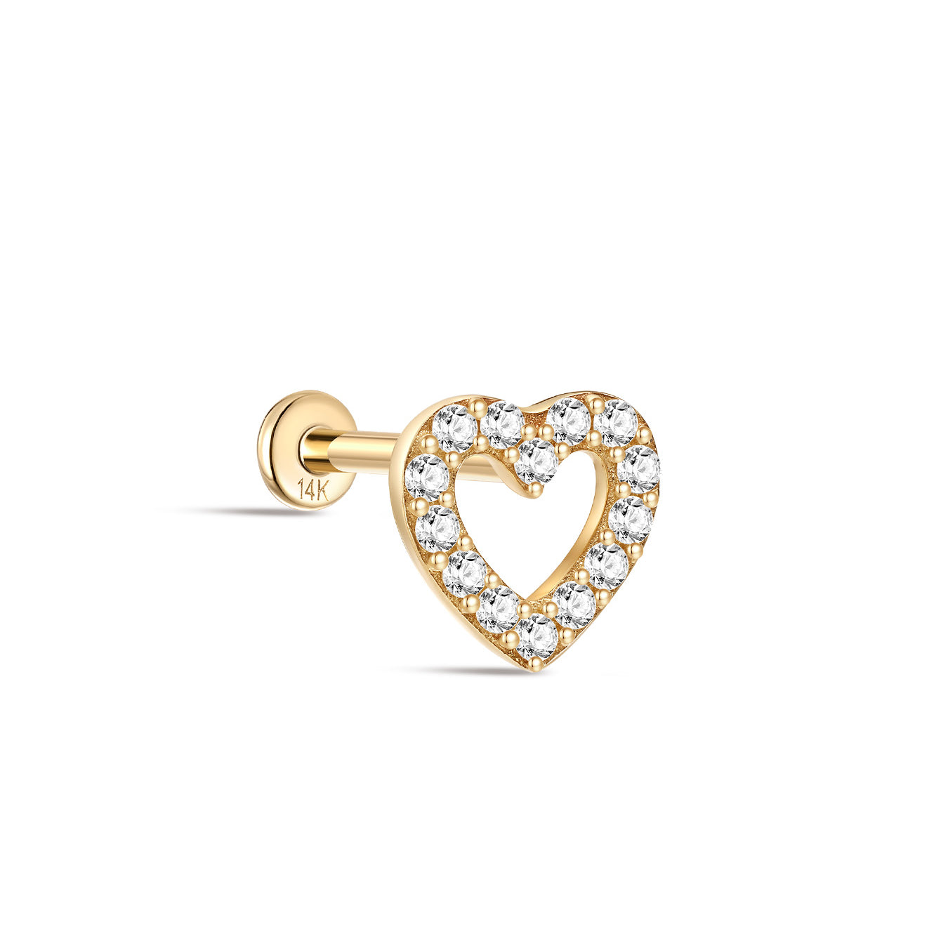 kosiner jewelry 14K Solid Gold Love Zircon Ear Piercing Stud