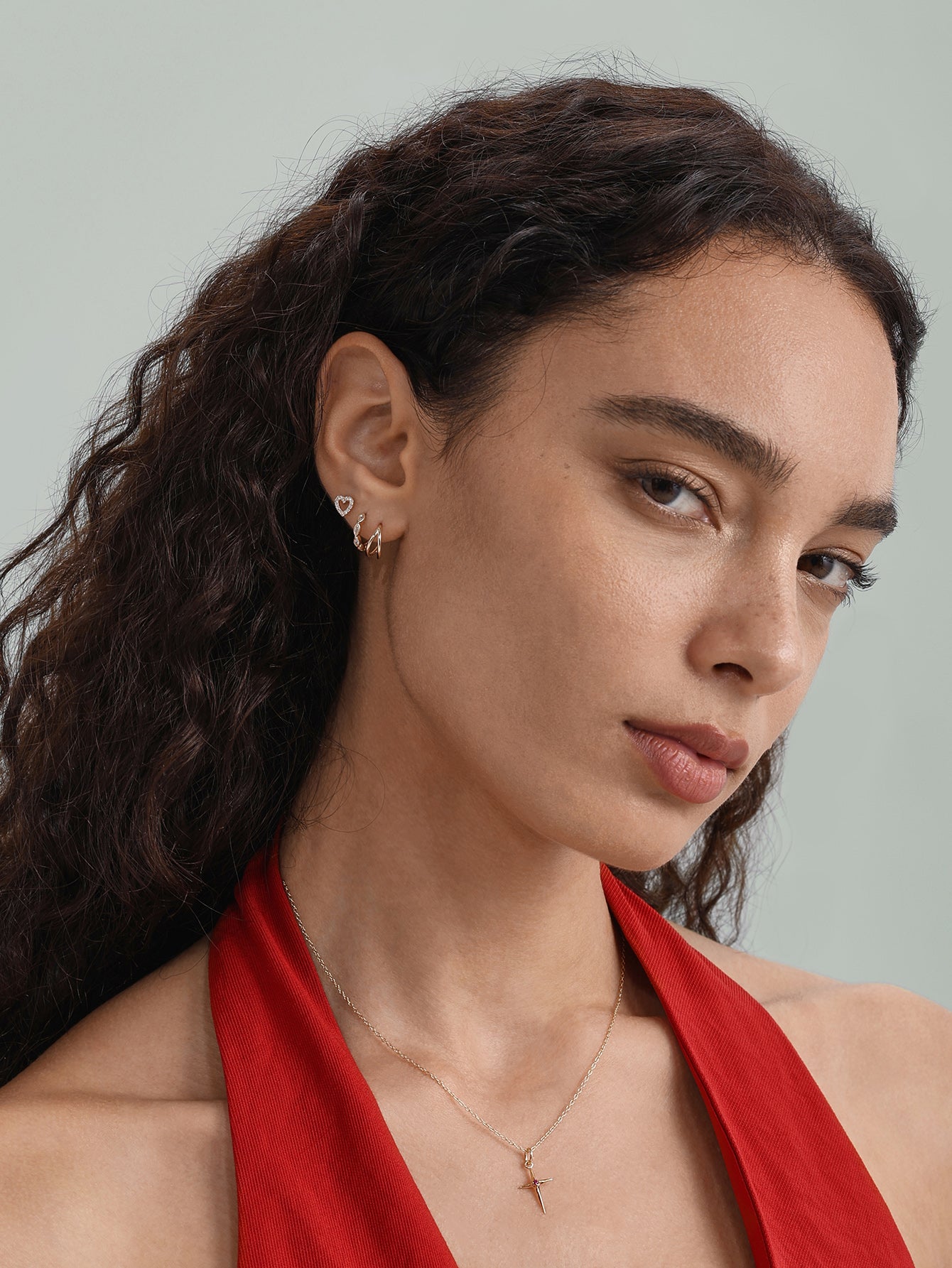 14K massief gouden liefde zirkoon oor piercing Stud