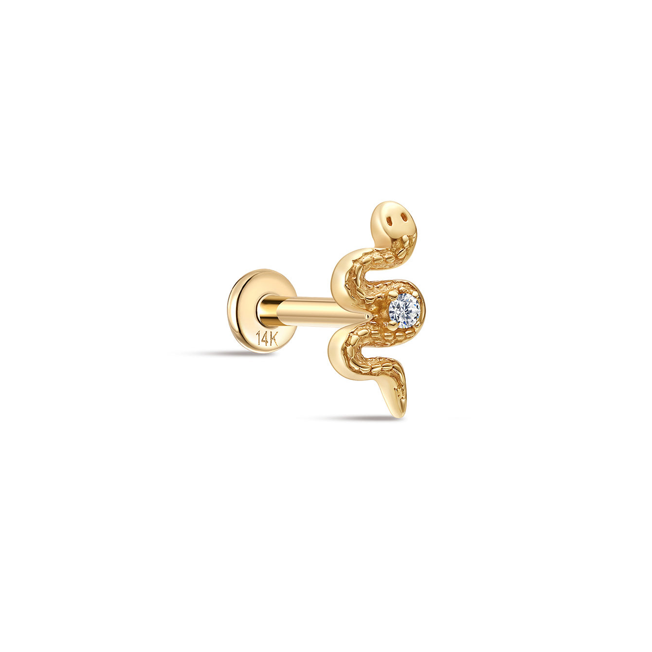 kosiner jewelry 14K Solid Gold Snake - Shaped Zircon Ear Piercing Stud
