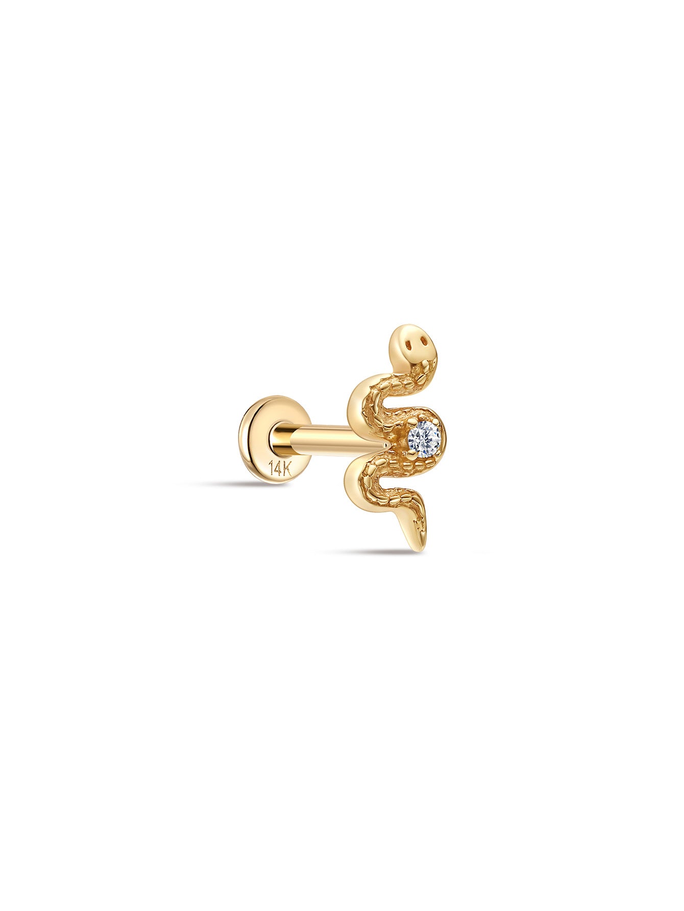 kosiner jewelry 14K Solid Gold Snake - Shaped Zircon Ear Piercing Stud