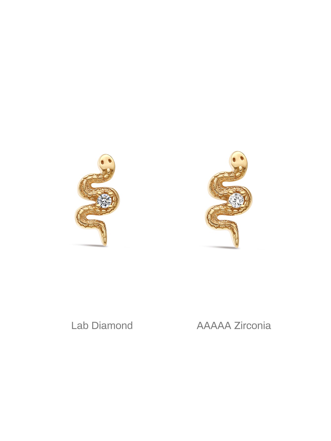 kosiner jewelry 14K Solid Gold Snake - Shaped Zircon Ear Piercing Stud