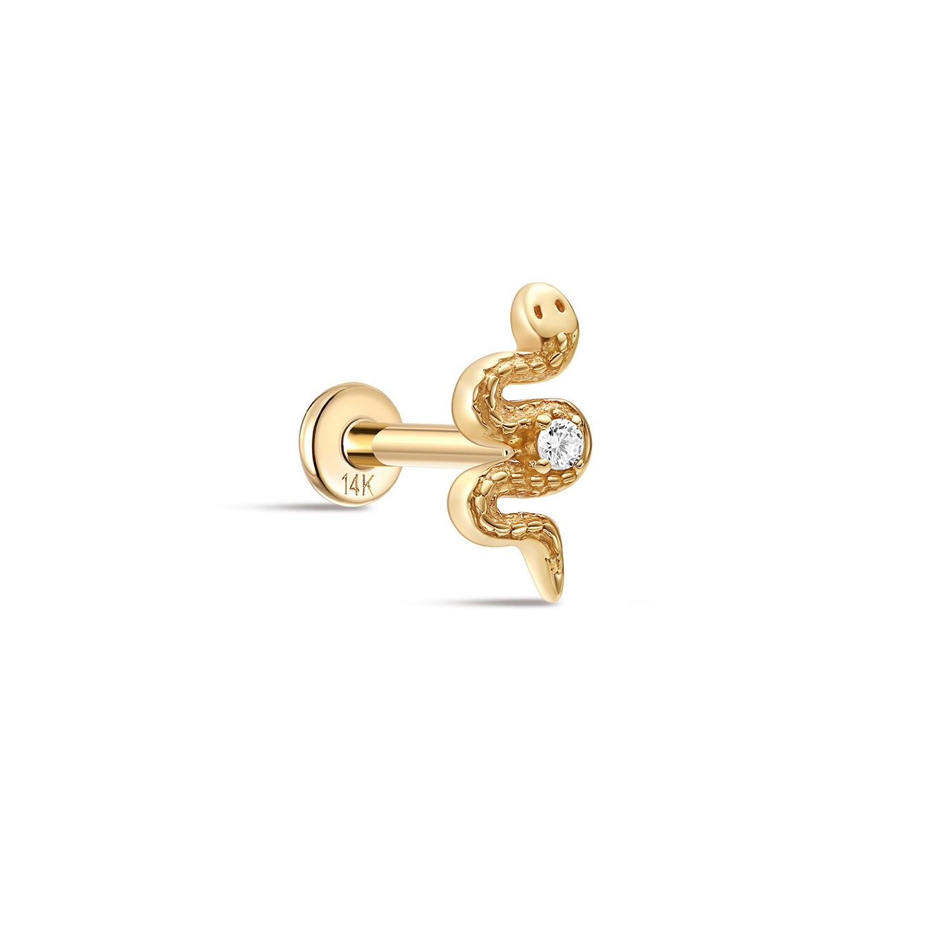 gioielli kosiner Anello per piercing all'orecchio in oro massiccio 14 carati con zirconi a forma di serpente