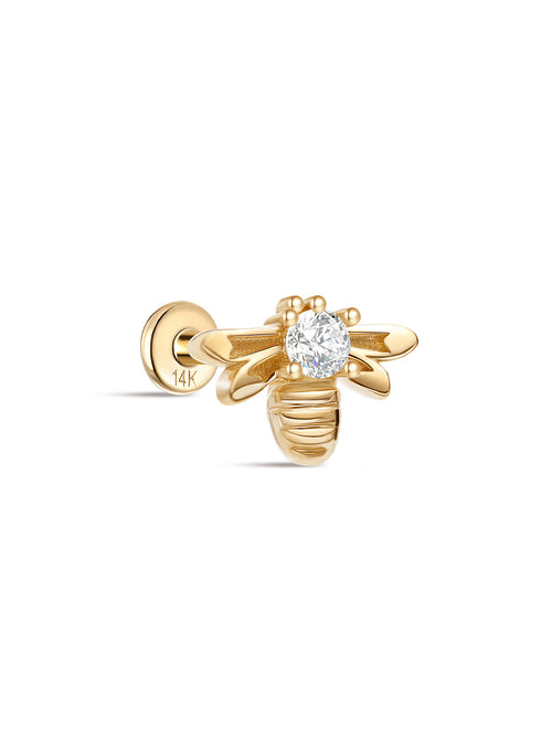 kosiner jewelry 14K Solid Gold Bee Zircon Ear Piercing Stud