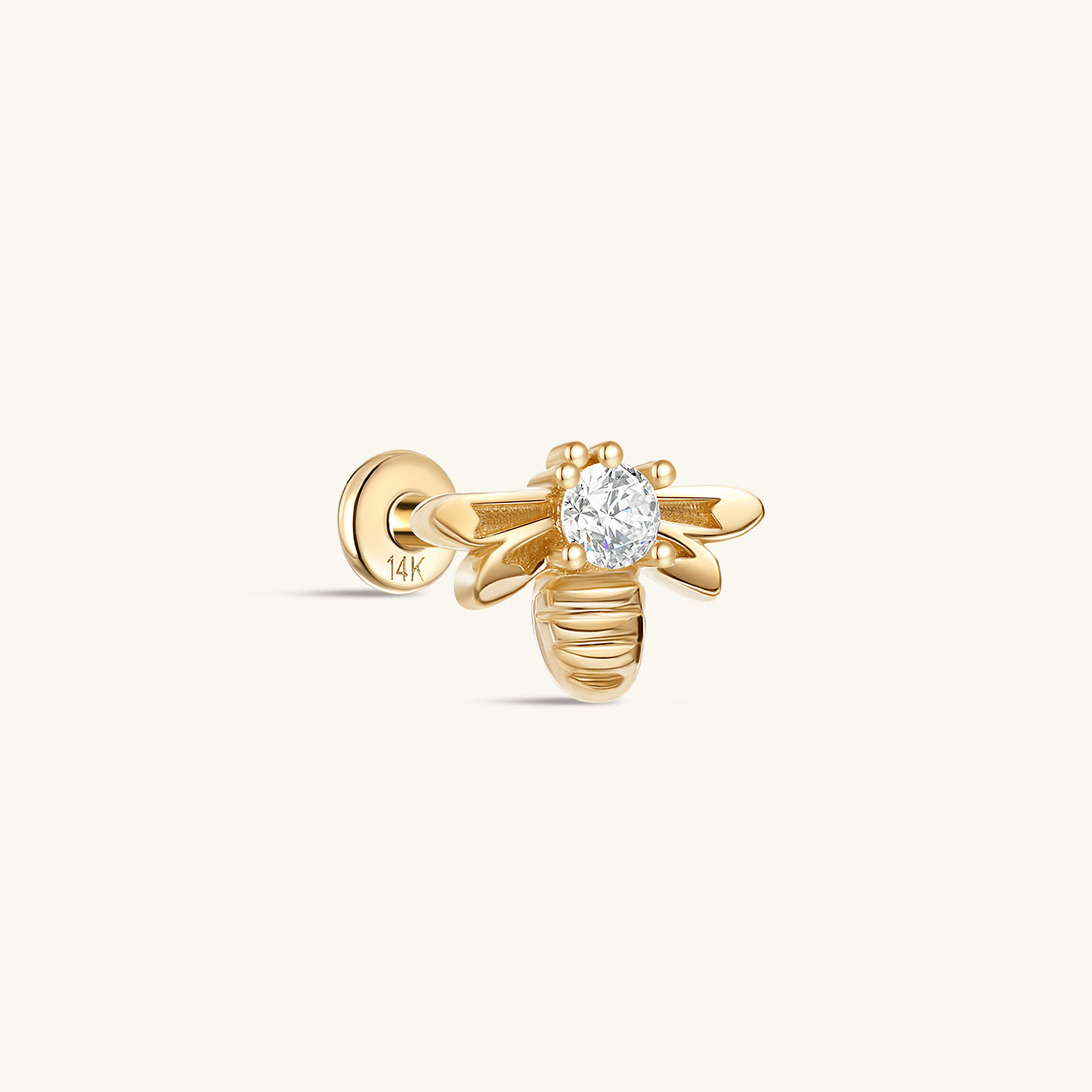 Kosiner bijoux 14K or massif abeille Zircon oreille Piercing Stud