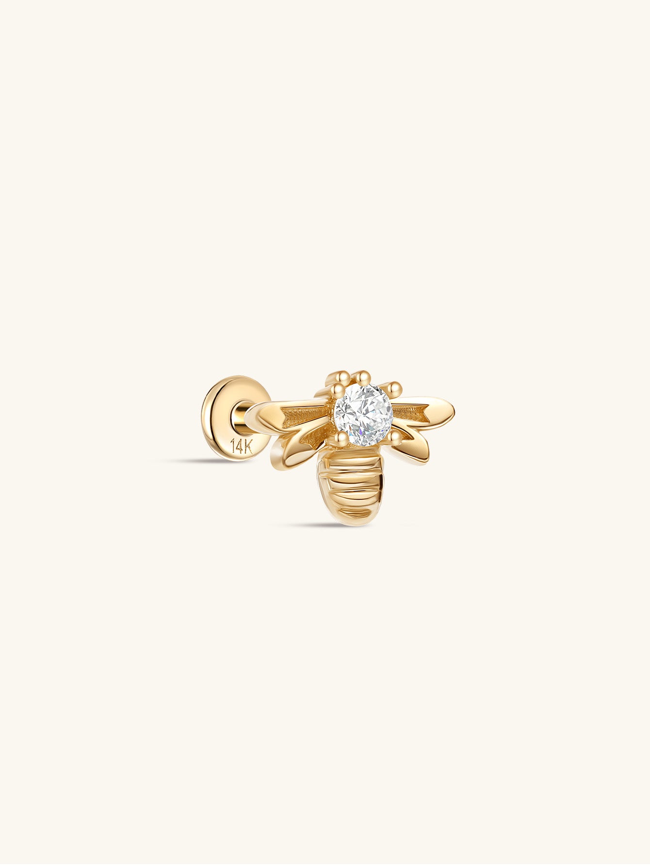 kosiner jewelry 14K Solid Gold Bee Zircon Ear Piercing Stud