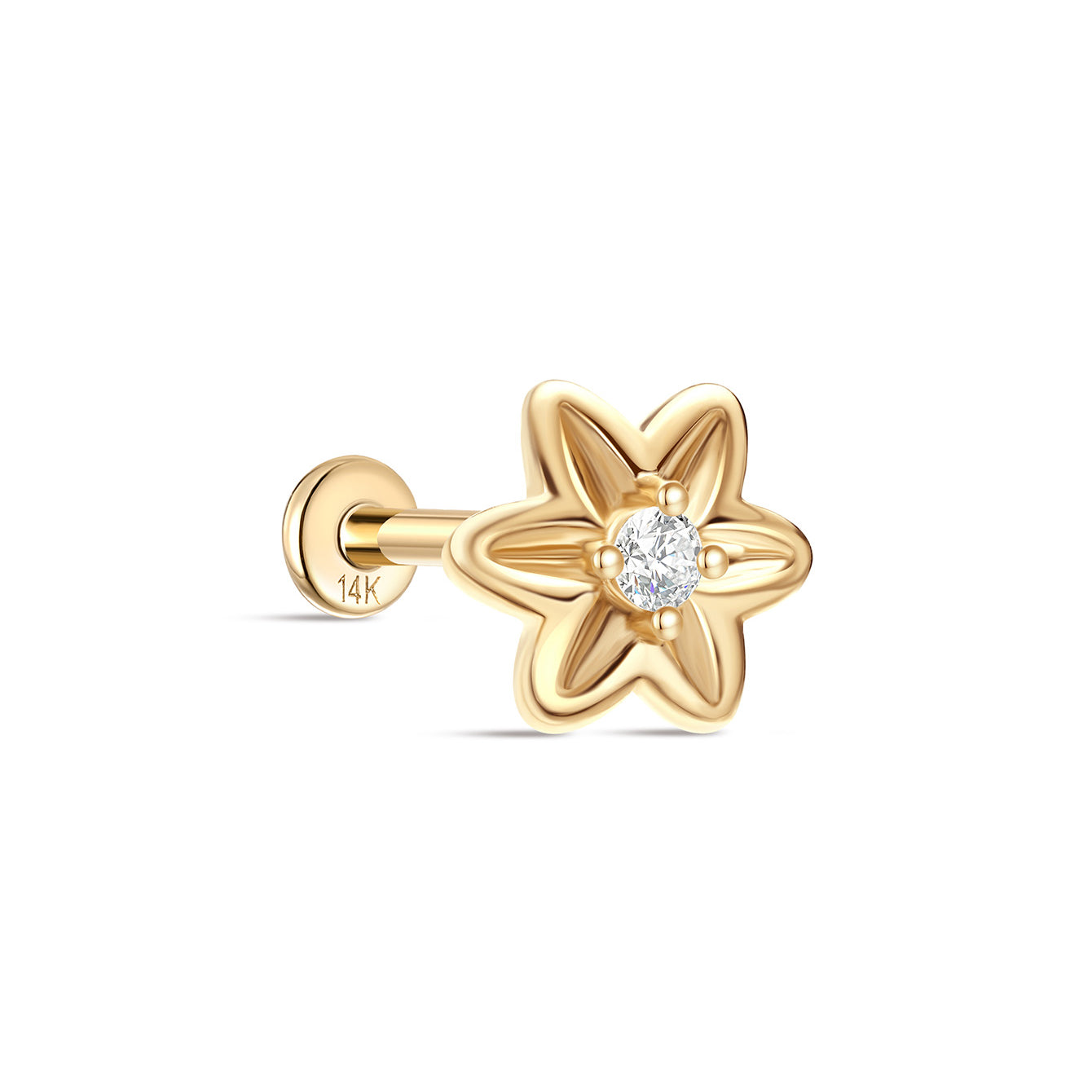 kosiner jewelry 14K Solid Gold Flower Double Sided Ear Piercing Stud