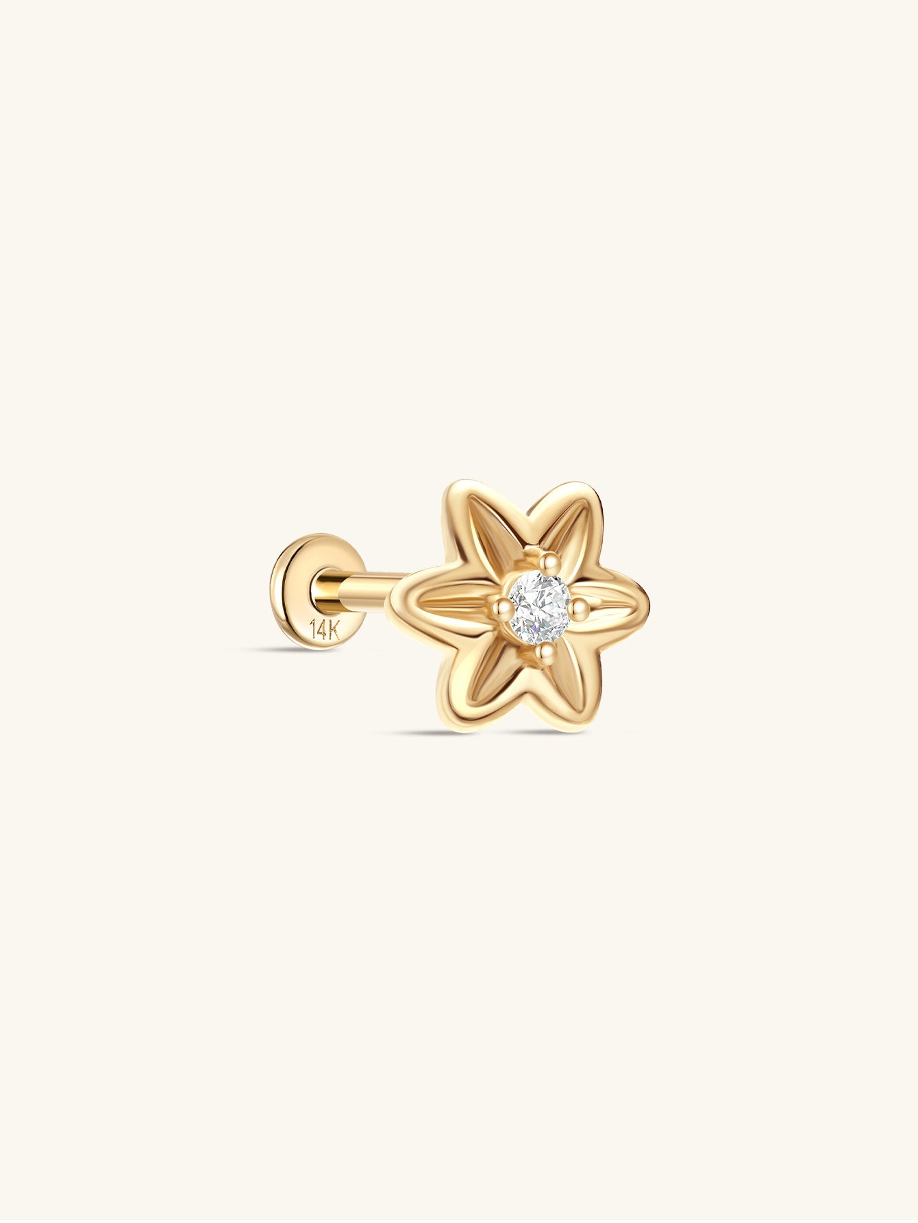 kosiner jewelry 14K Solid Gold Flower Double Sided Ear Piercing Stud