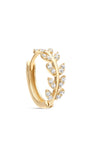 KOSINER Sculpted Leaf Huggie Earring, 14K solid gold with CZ stones, secure click closure for helix conch piercings