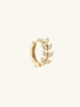 18K gold-plated sterling silver single stud earring with leaf design and clear cubic zirconia stones.