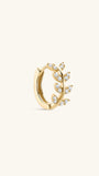 18K gold-plated sterling silver single stud earring with leaf design and clear cubic zirconia stones.