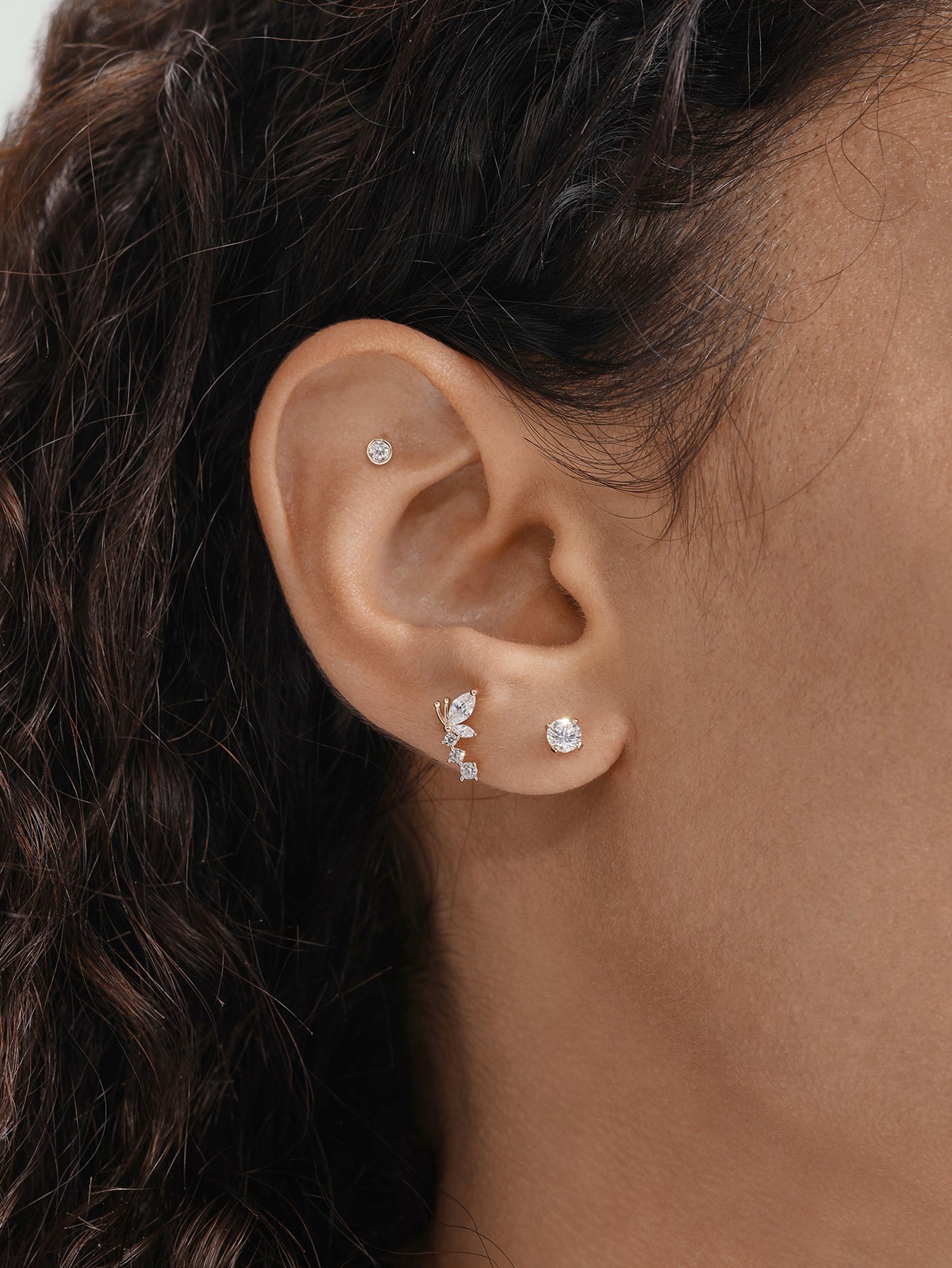 14K Solid Gold CZ Threaded Ear Piercing Stud