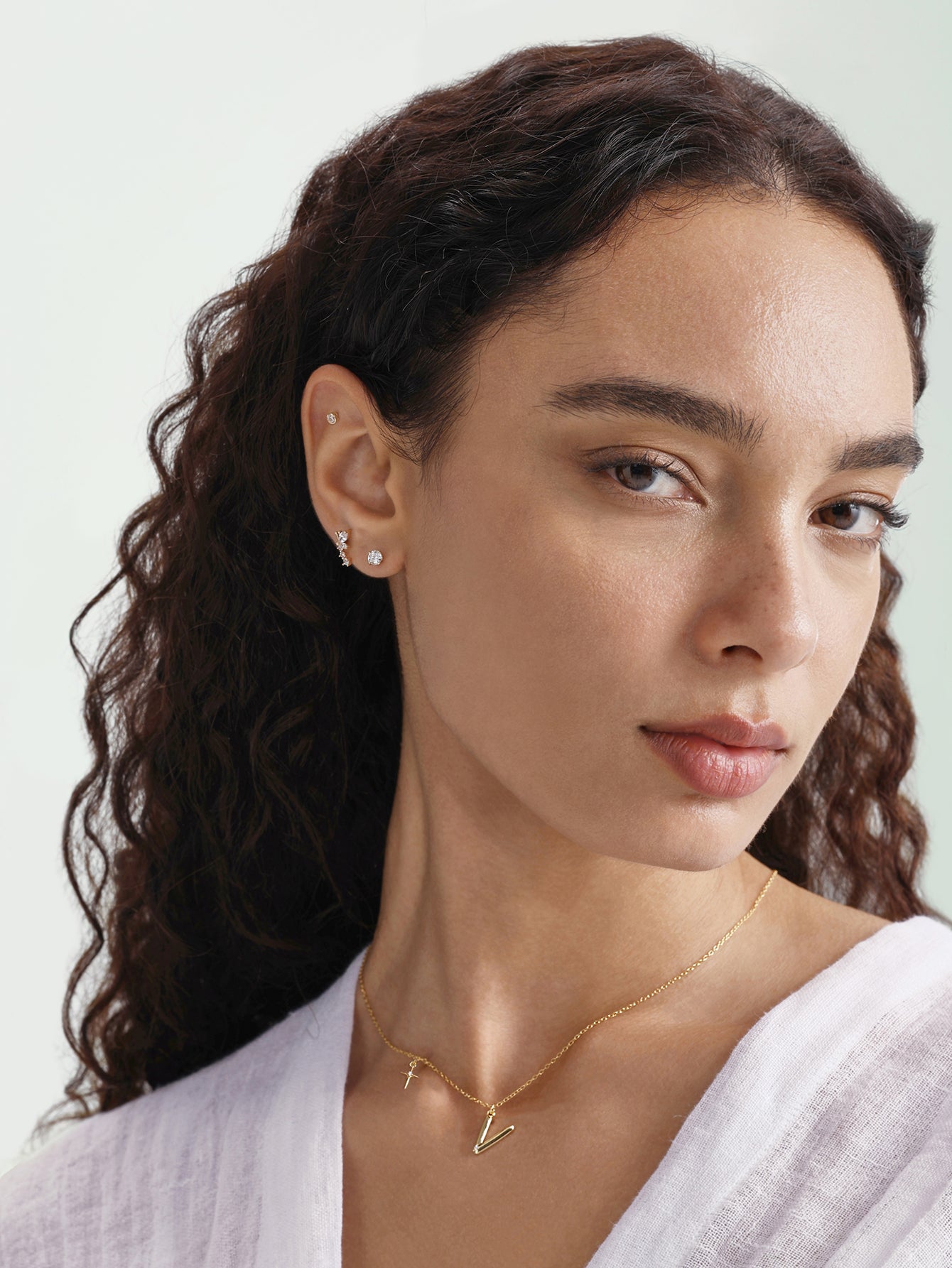 Piercing de orelha com rosca CZ em ouro maciço 14K