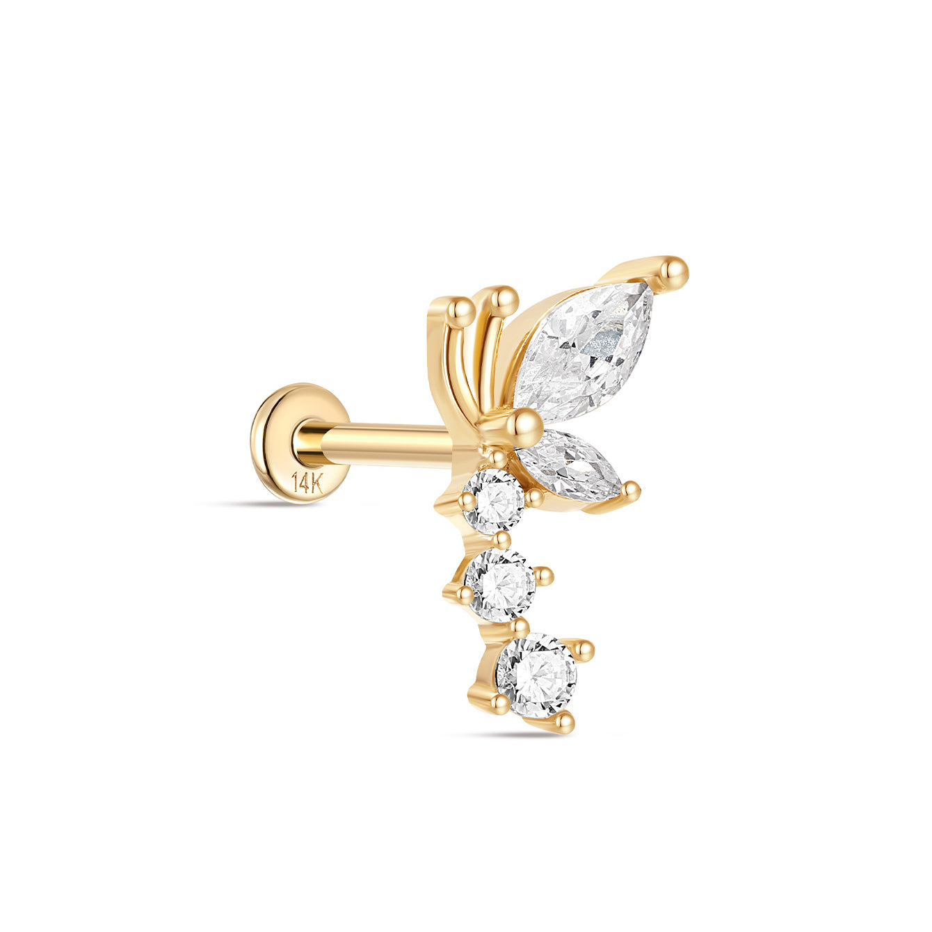 kosiner jewelry 14K Solid Gold Flying Butterfly Ear Piercing Stud