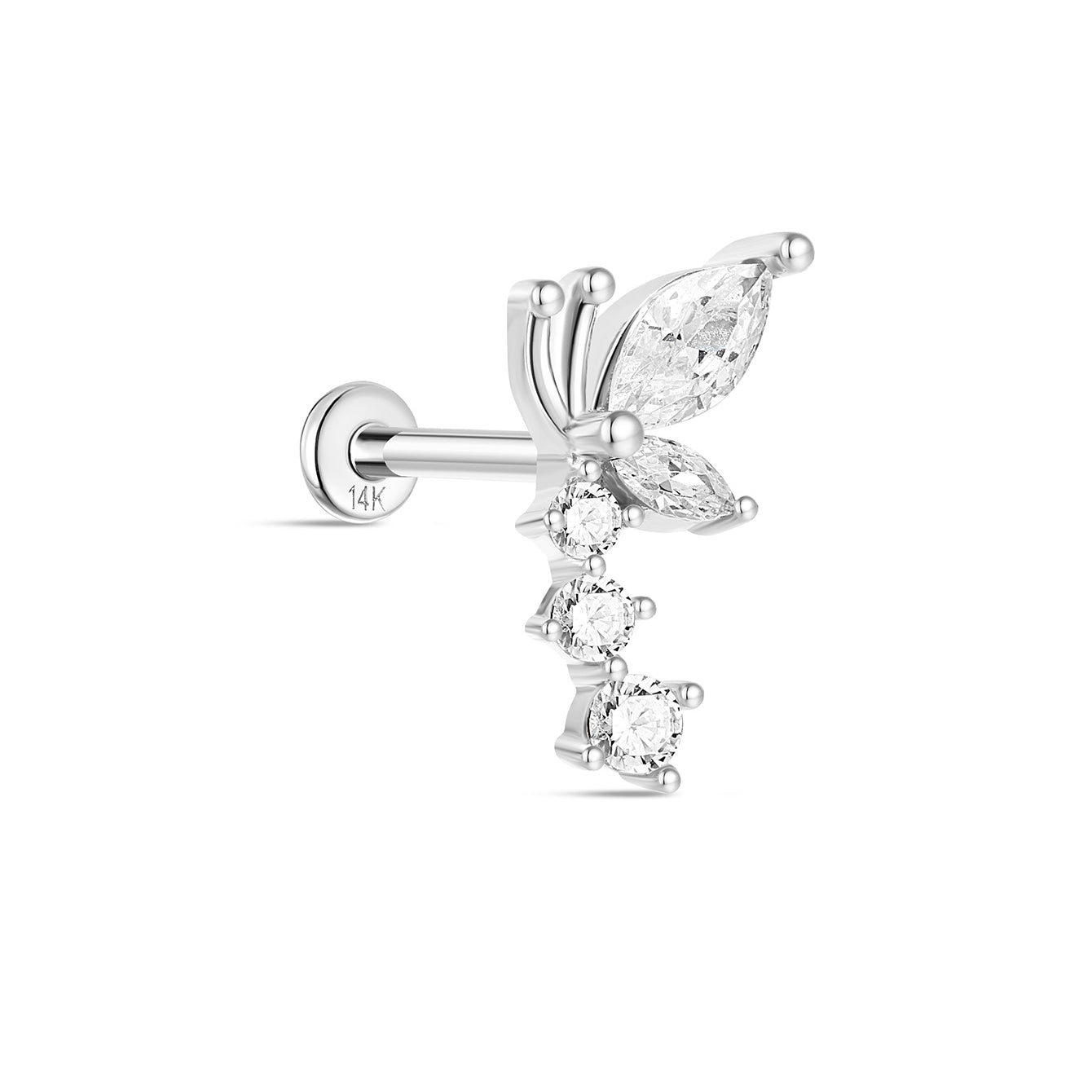 kosiner jewelry 14K Solid Gold Flying Butterfly Ear Piercing Stud