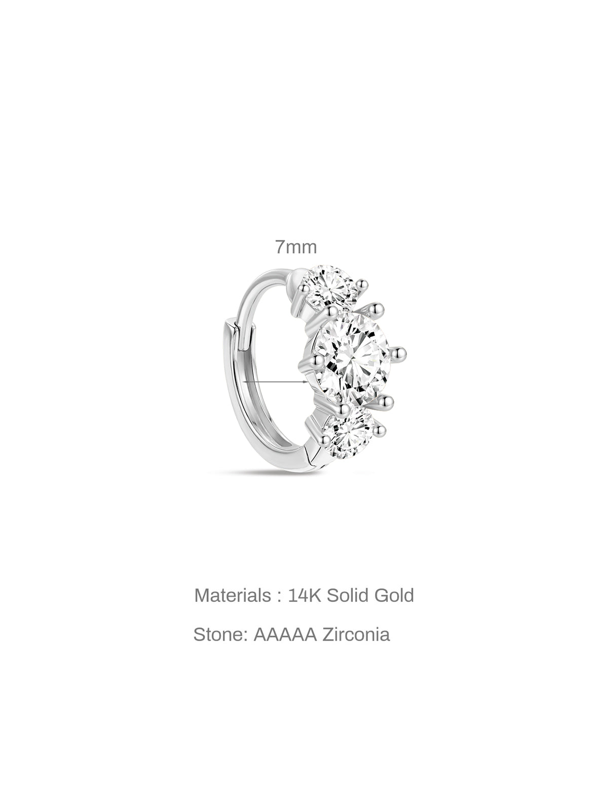 kosiner jewelry 14K Solid Gold Simple Tri - Zircon Hoop Earring