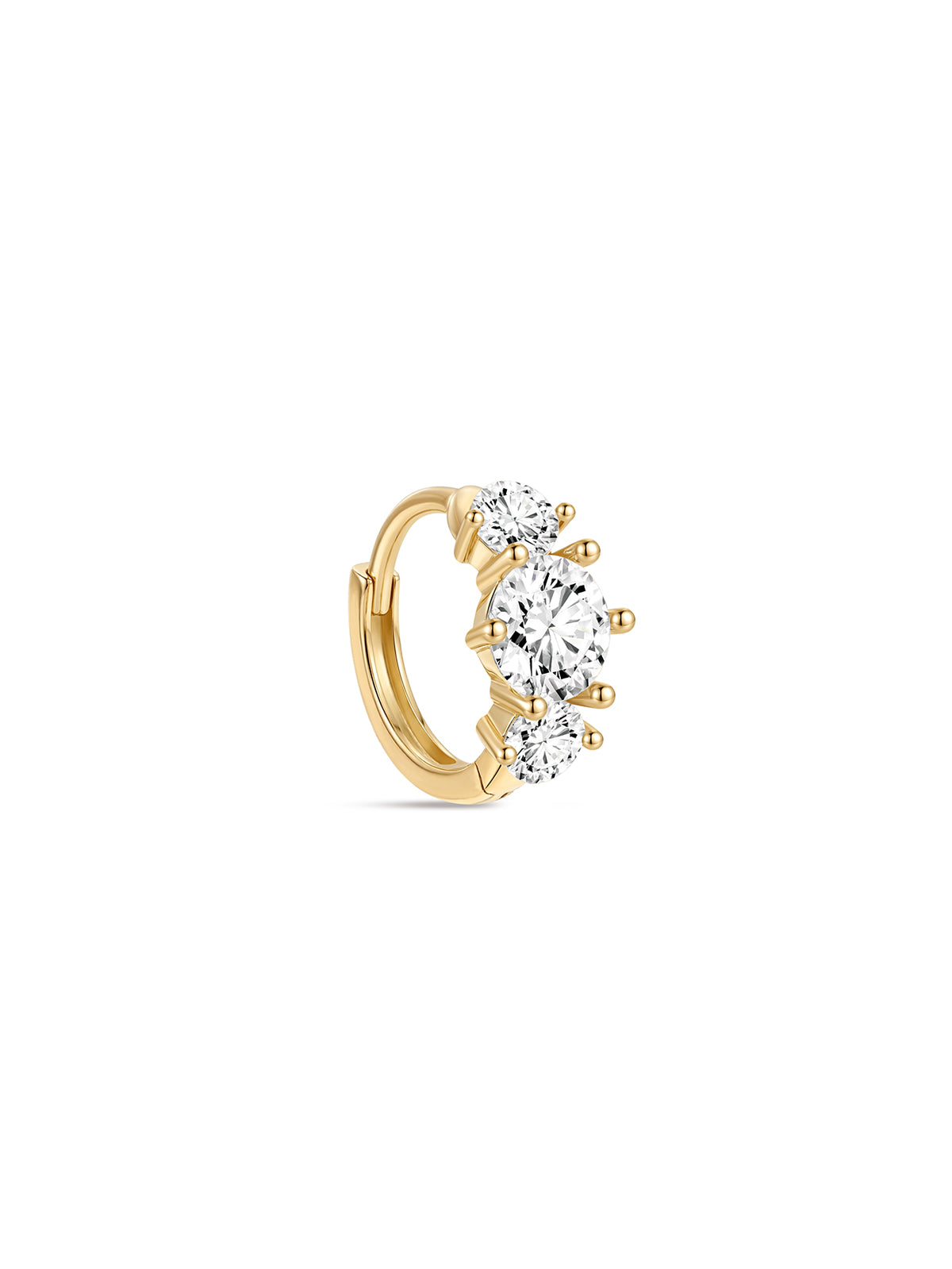 kosiner jewelry 14K Solid Gold Simple Tri - Zircon Hoop Earring