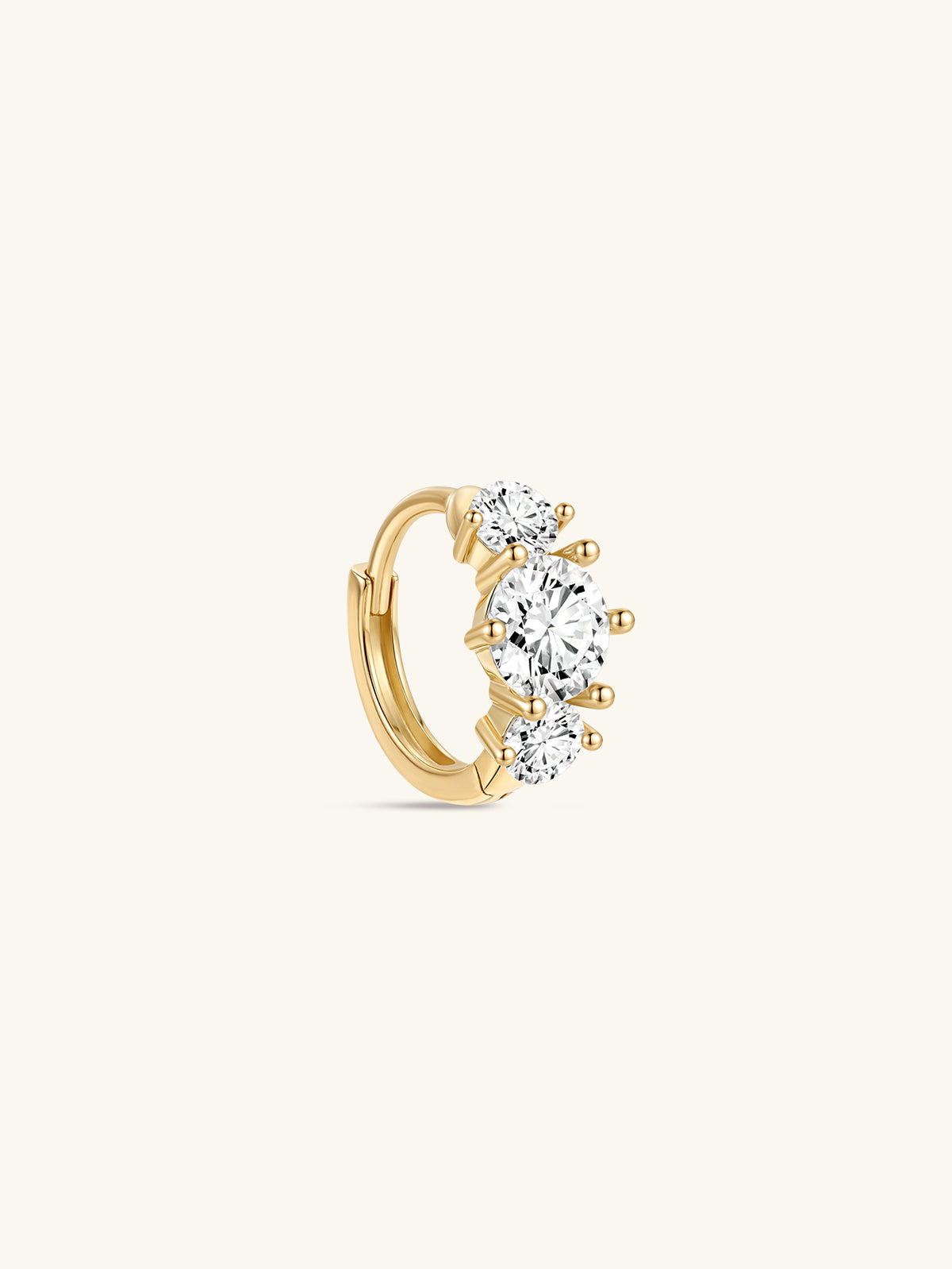 kosiner jewelry 14K Solid Gold Simple Tri - Zircon Hoop Earring