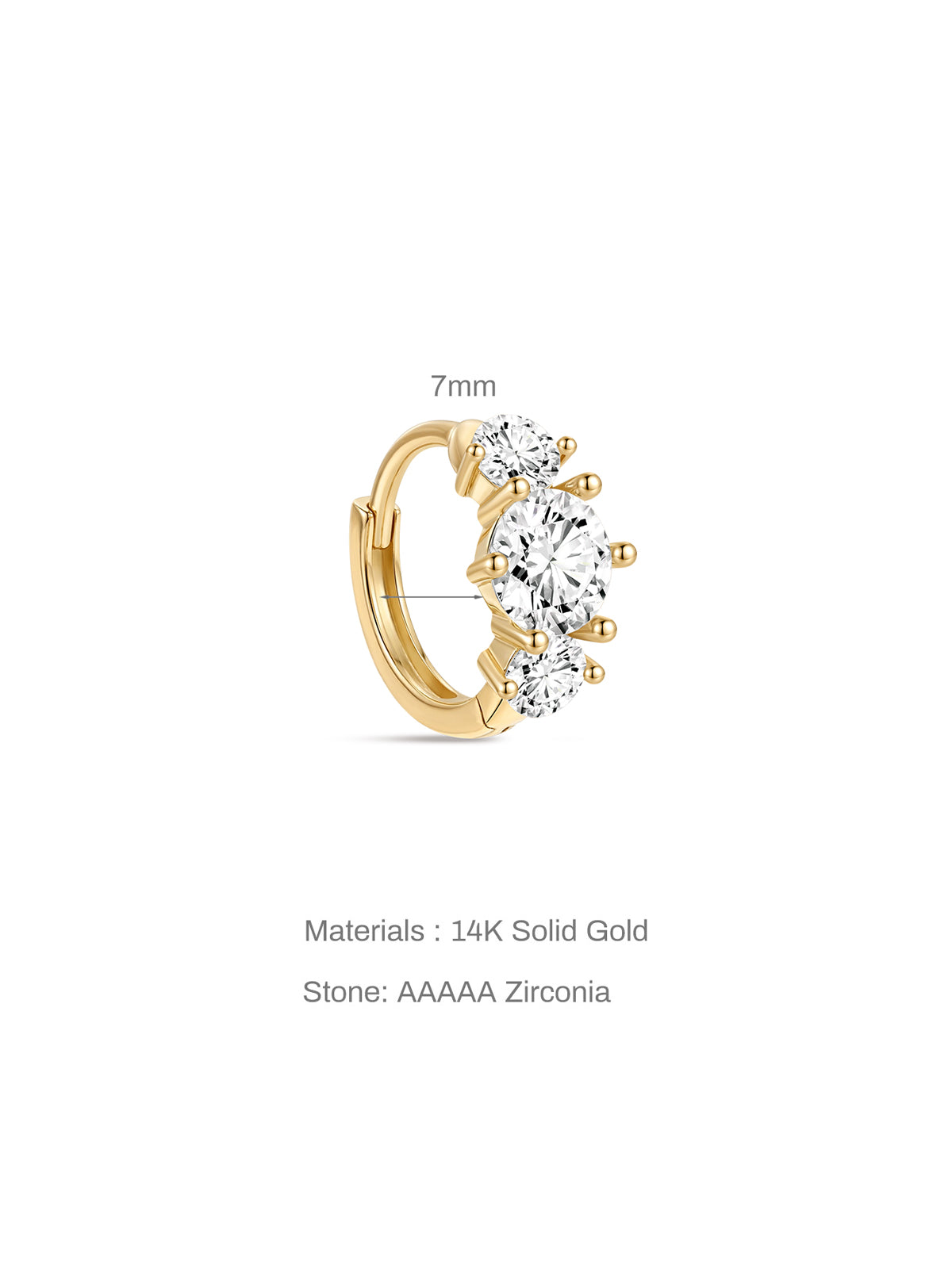 kosiner jewelry 14K Solid Gold Simple Tri - Zircon Hoop Earring