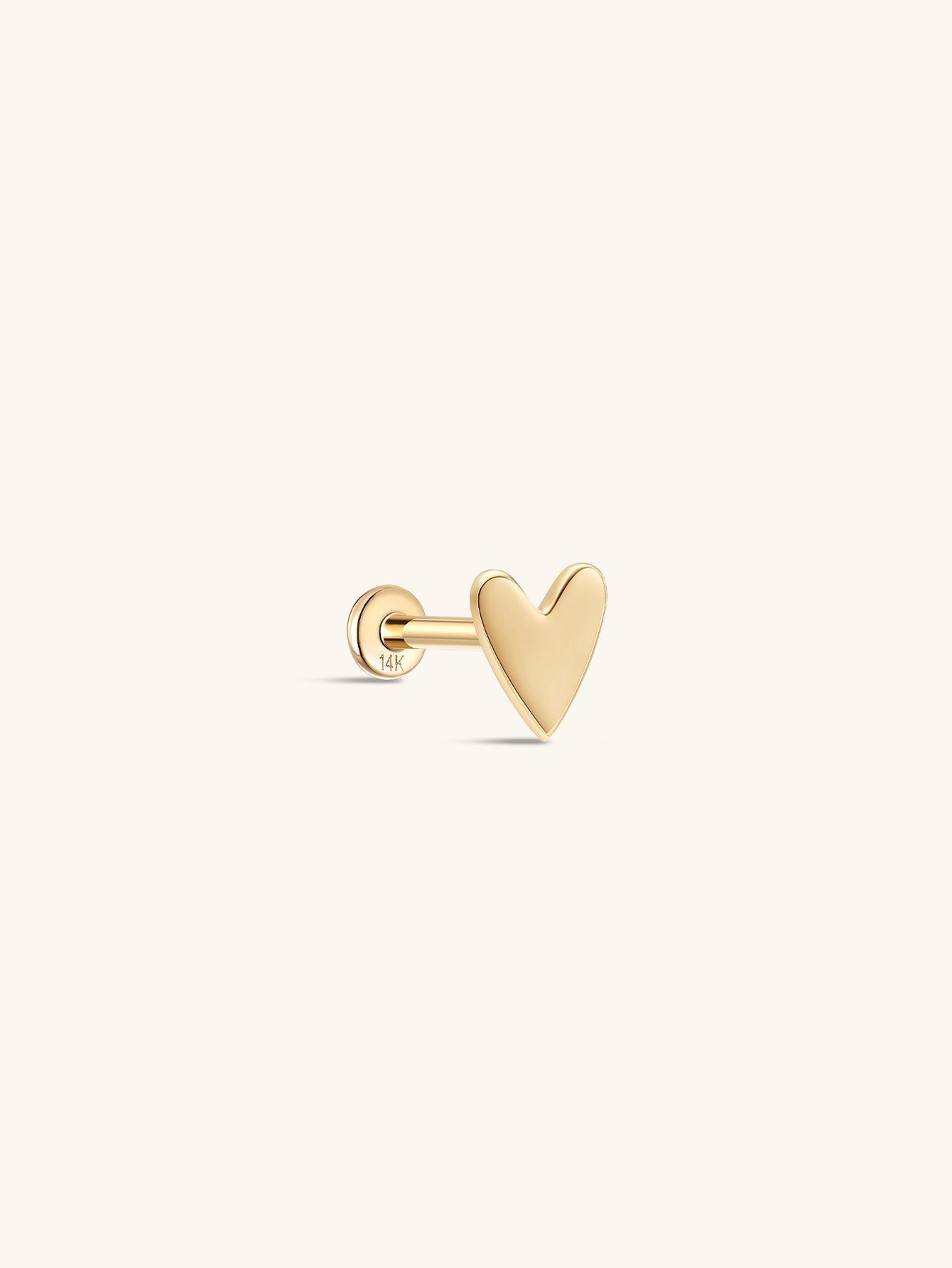 14K Solid Gold Heart Glossy Simple Ear Piercing Stud