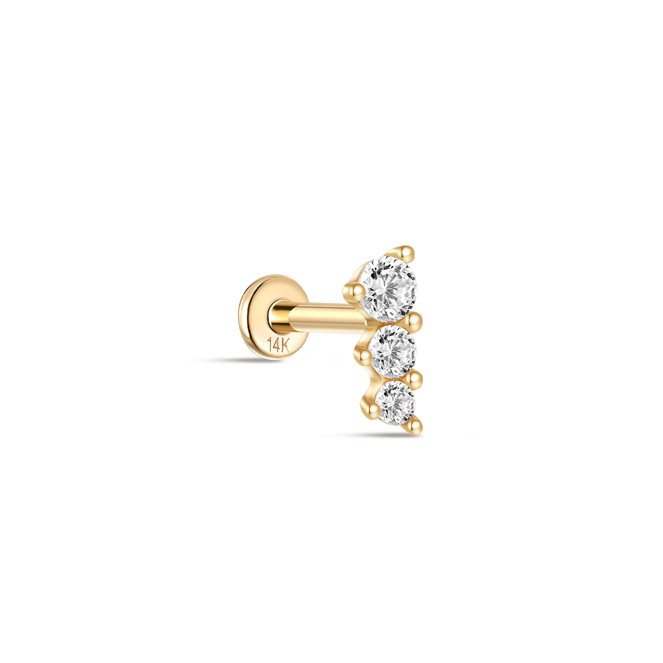 kosiner jewelry 14K Solid Gold Single Row Zircon thread Ear Piercing Stud