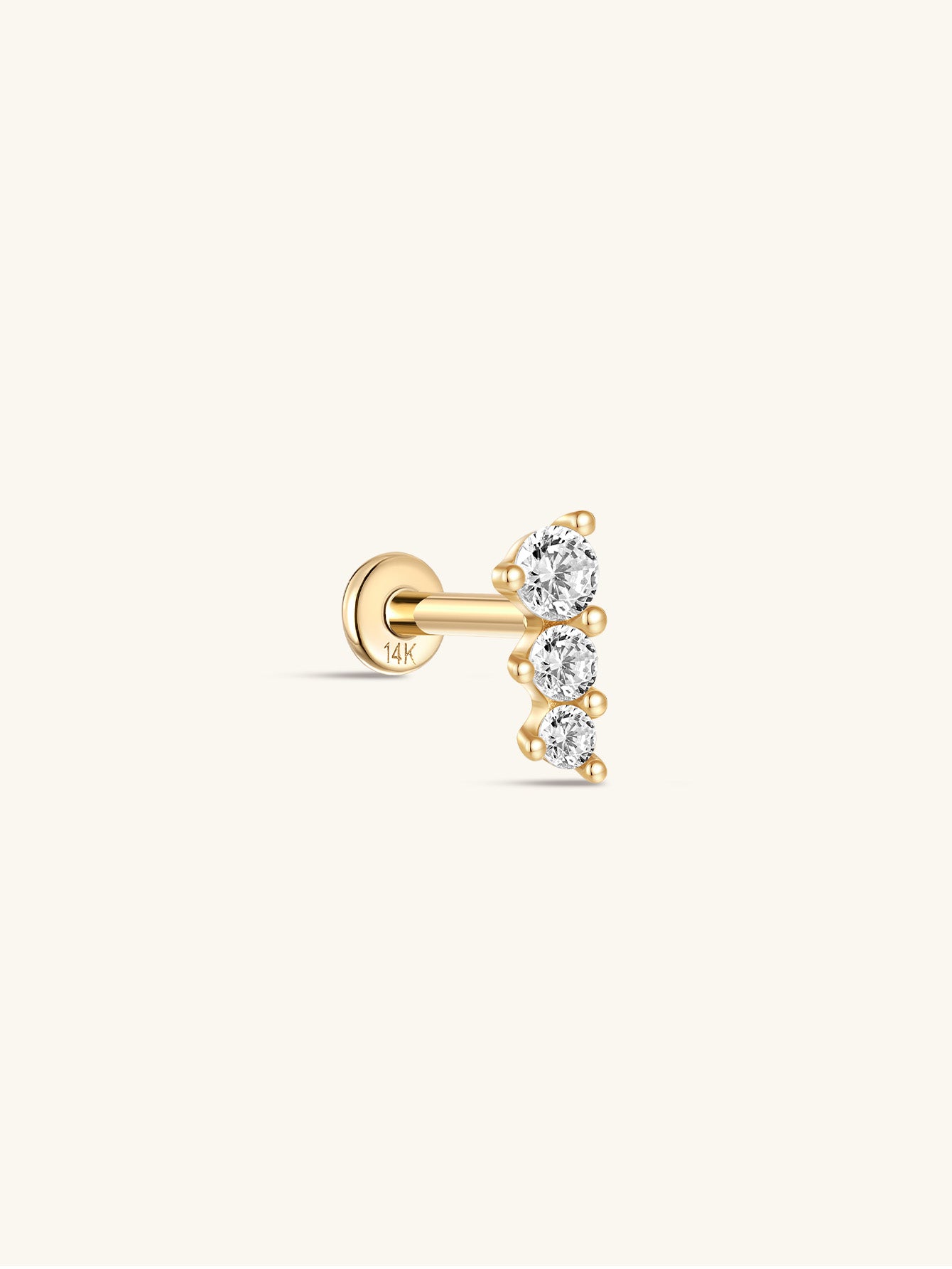 kosiner jewelry 14K Solid Gold Single Row Zircon thread Ear Piercing Stud