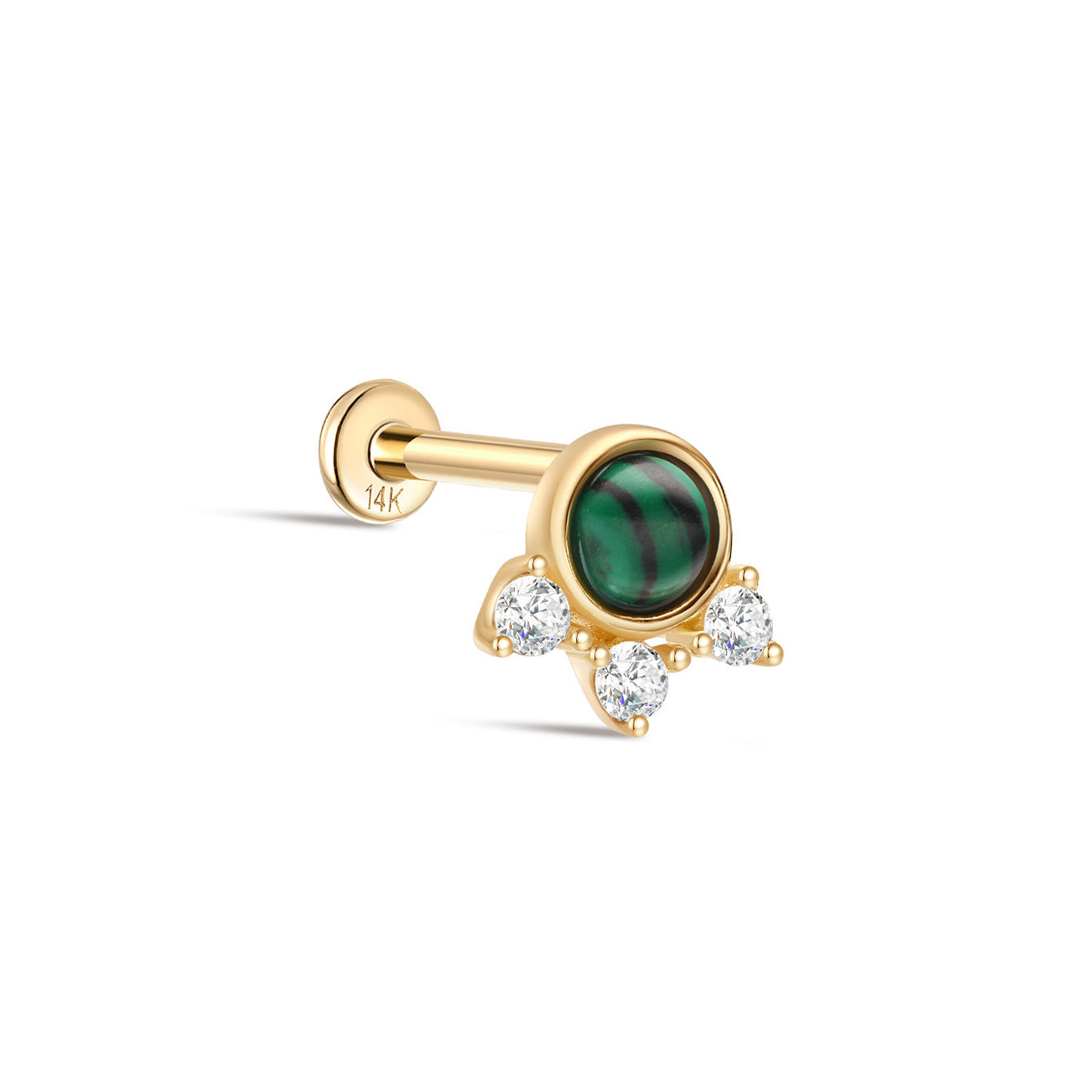 kosiner jewelry 14K Solid Gold Classic Malachite Ear Piercing Stud