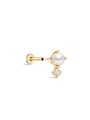 kosiner jewelry 14K Solid Gold Pearl Zircon Thread Ear Piercing Stud