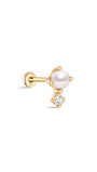 kosiner jewelry 14K Solid Gold Pearl Zircon Thread Ear Piercing Stud