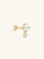 kosiner jewelry 14K Solid Gold Pearl Zircon Thread Ear Piercing Stud