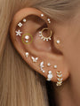 kosiner jewelry 14K Solid Gold Pearl Zircon Thread Ear Piercing Stud